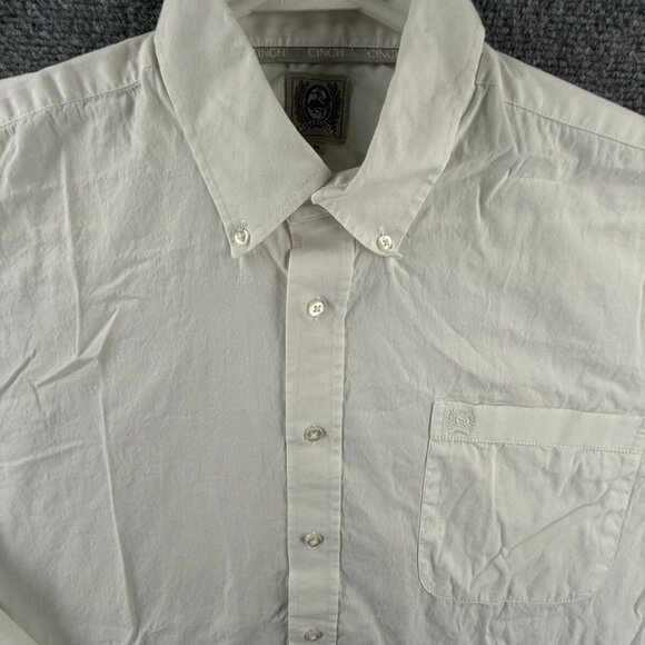 Cinch Button Up Shirt Long Sleeve White Medium Cotton Chest Logo Pocket Adult - Picture 1 of 16